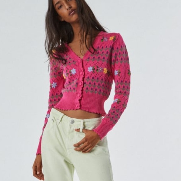 Zara Sweaters Zara Floral Knit Jacket Poshmark